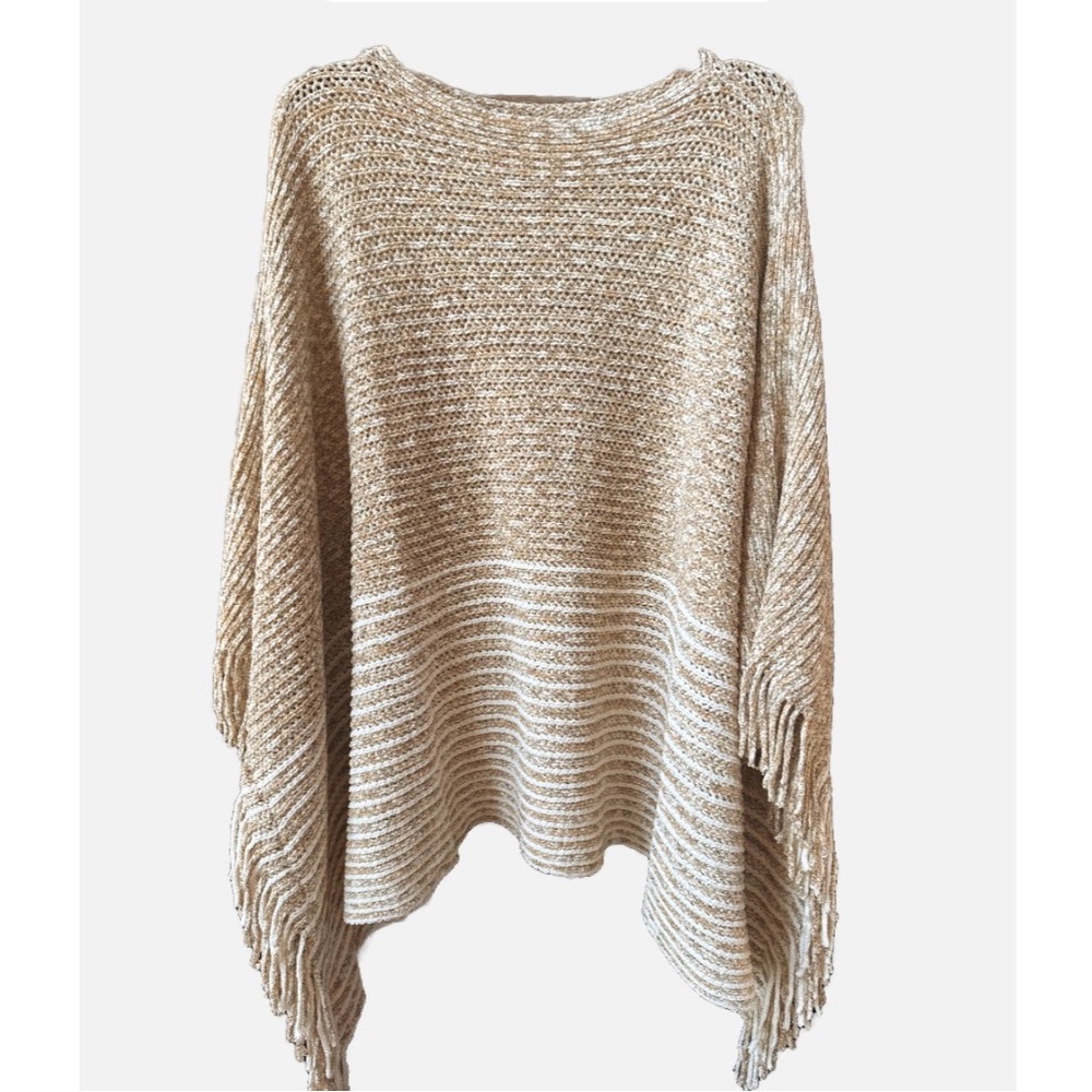 Raj Anthropologie Tan and Cream Soft Knit Poncho Sweater